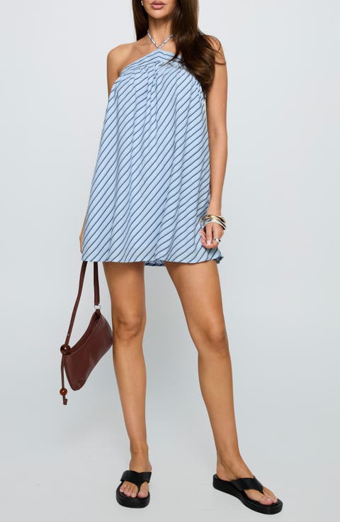 Moonlit Stripe Halter Minidress