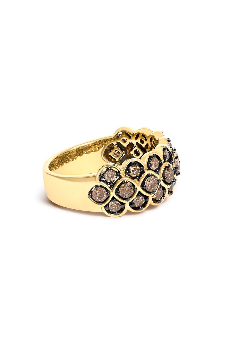 10K Yellow Gold Plated Sterling Silver 1.0 ctw Brown Diamond Scalloped Motif Band Ring, Alternate, color, Yellow Gold over Silver