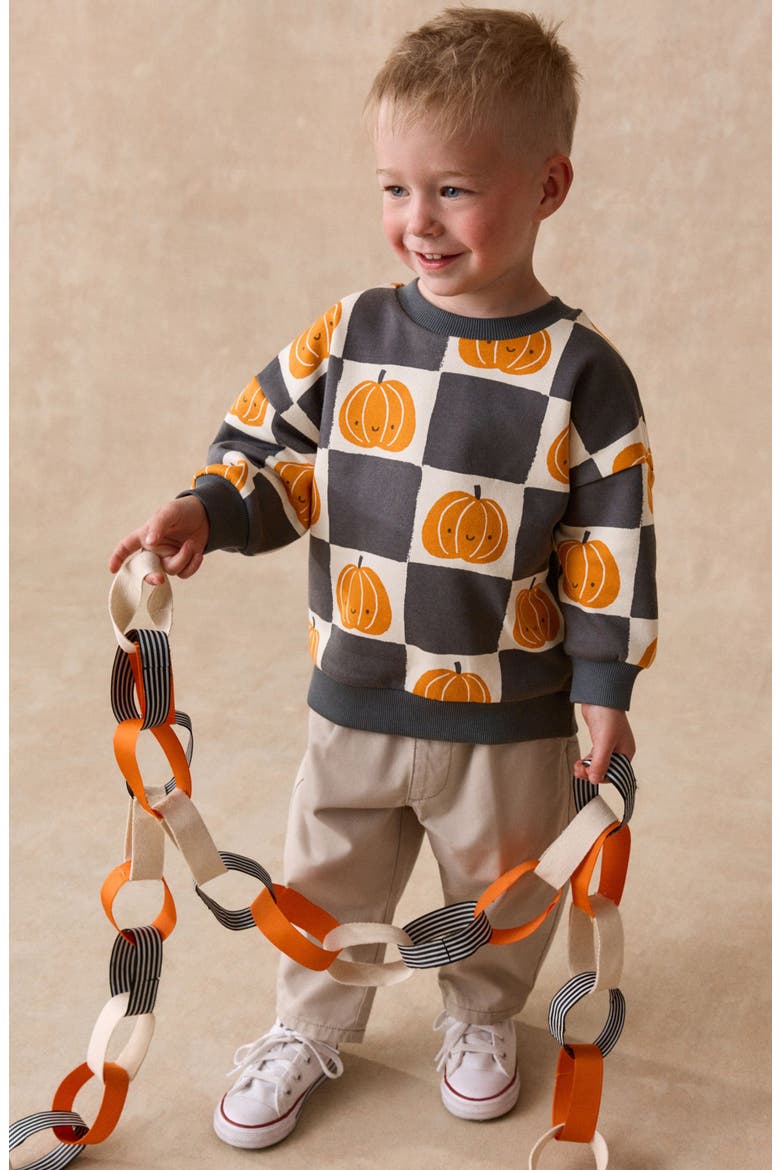 Kids' Pumpkin Sweatshirt, Alternate, color, BLACK
