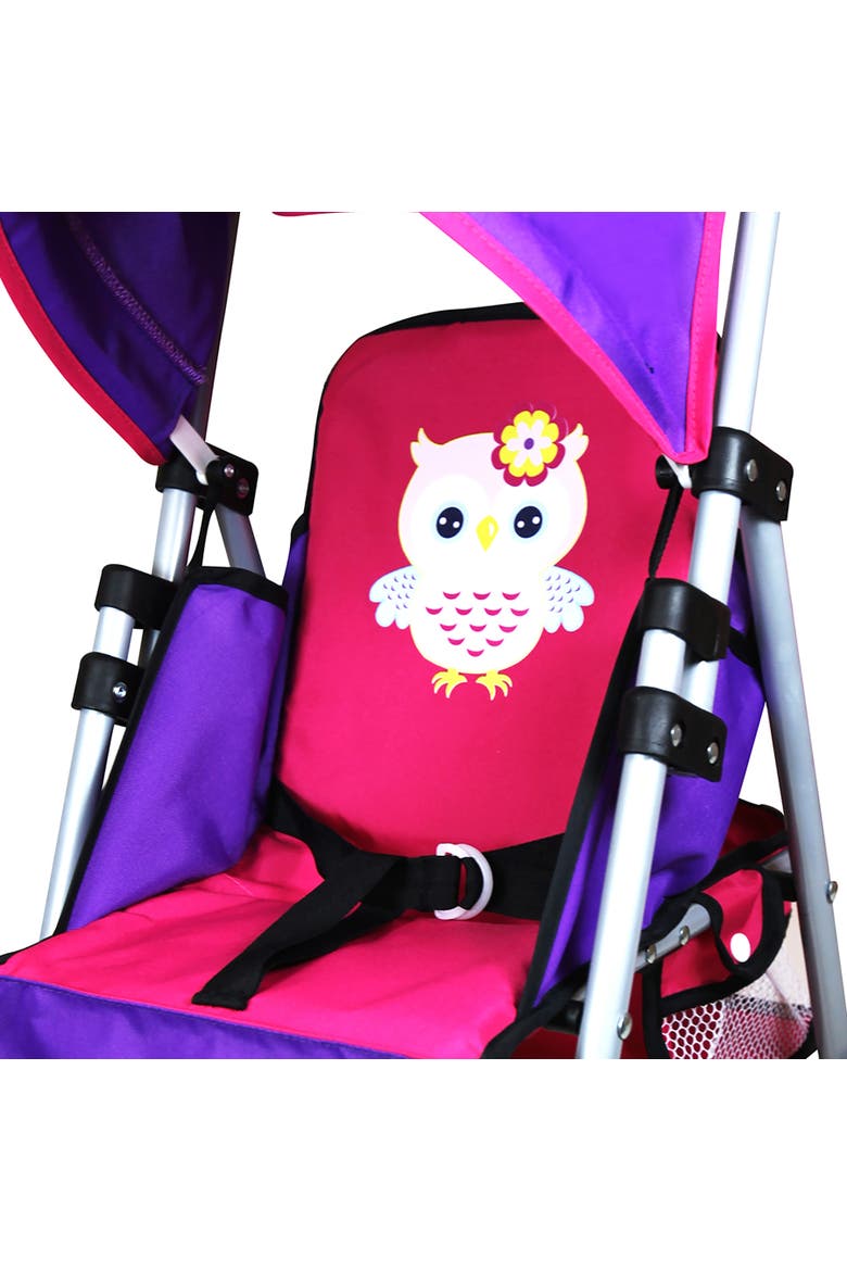Deluxe Doll Stroller, Pink Purple Owl, Foldable Pushchair Accessory Toy, Alternate, color, Multicolored