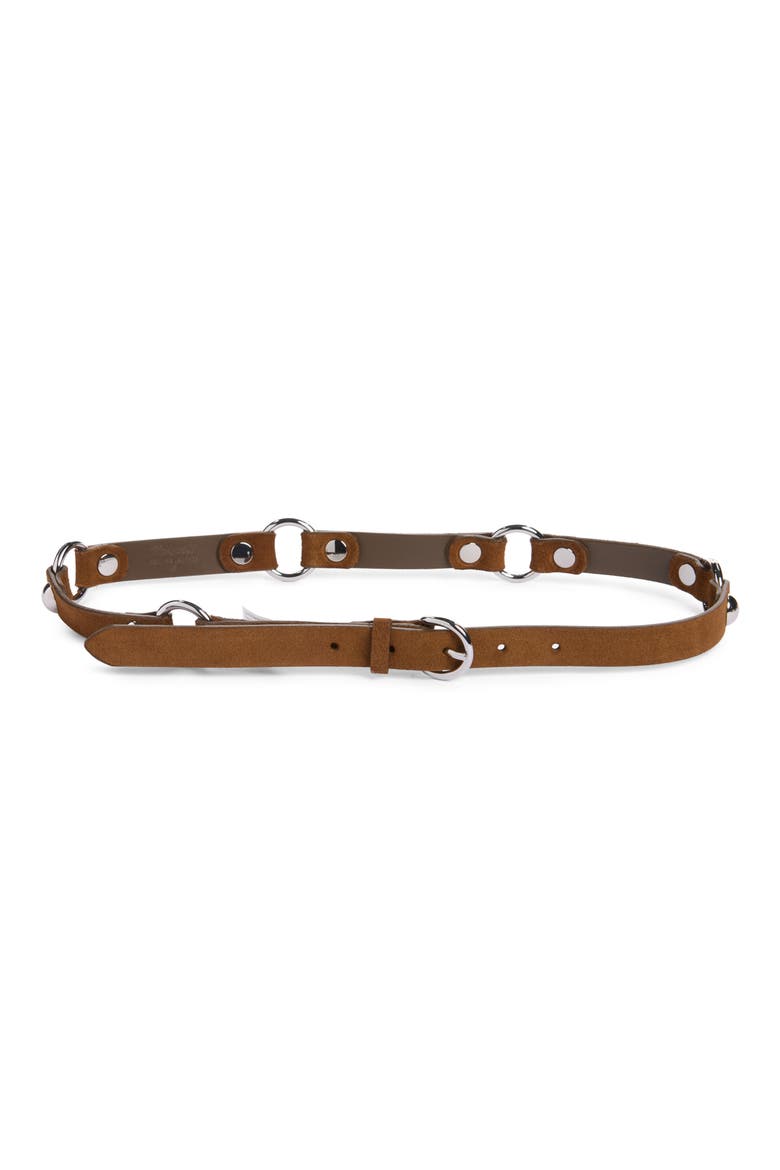 O-Ring Studded Suede Belt, Main, color, DRIED ACORN