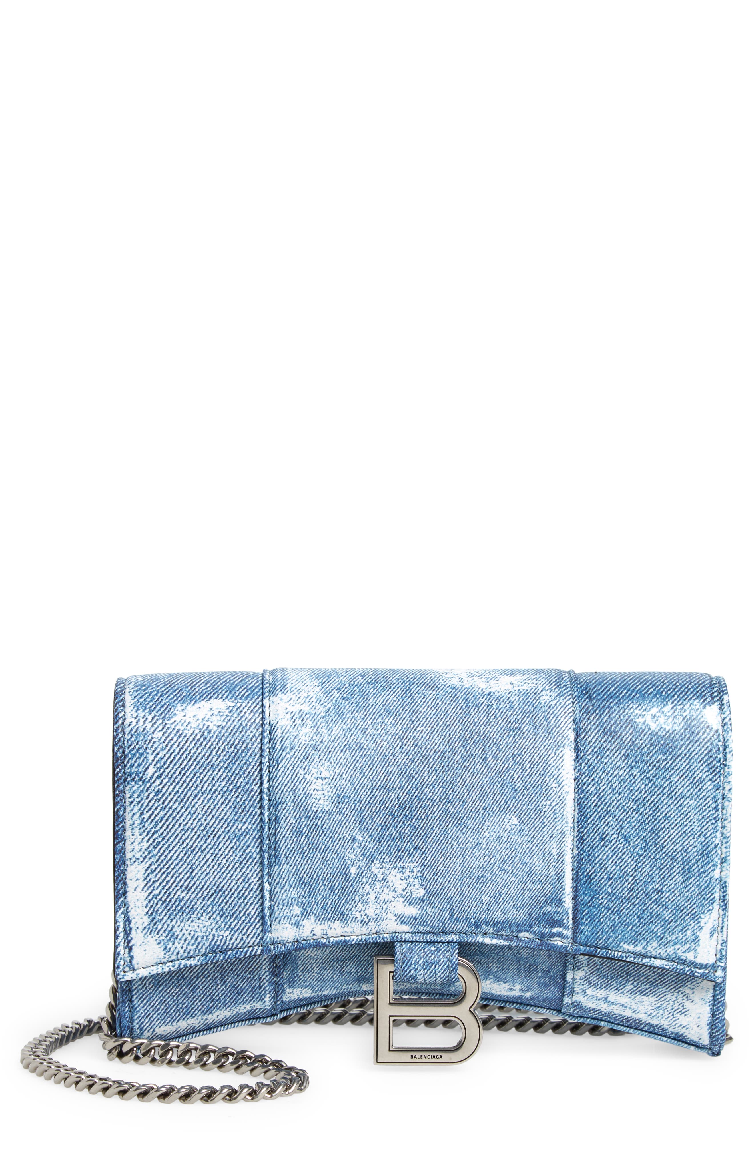 Hourglass Leather Wallet on a Chain, Main, color, DENIM BLUE