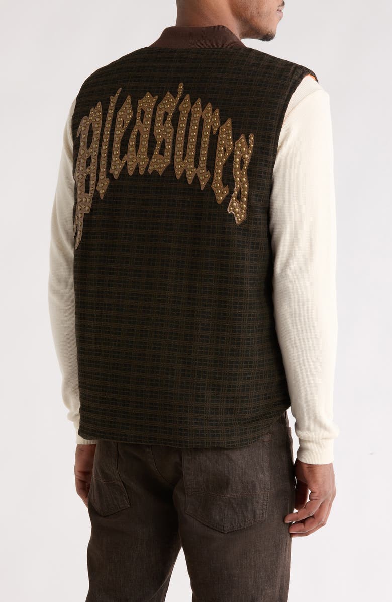 PLEASURES Horns Studded Zip Vest, Alternate, color, Brown Plaid
