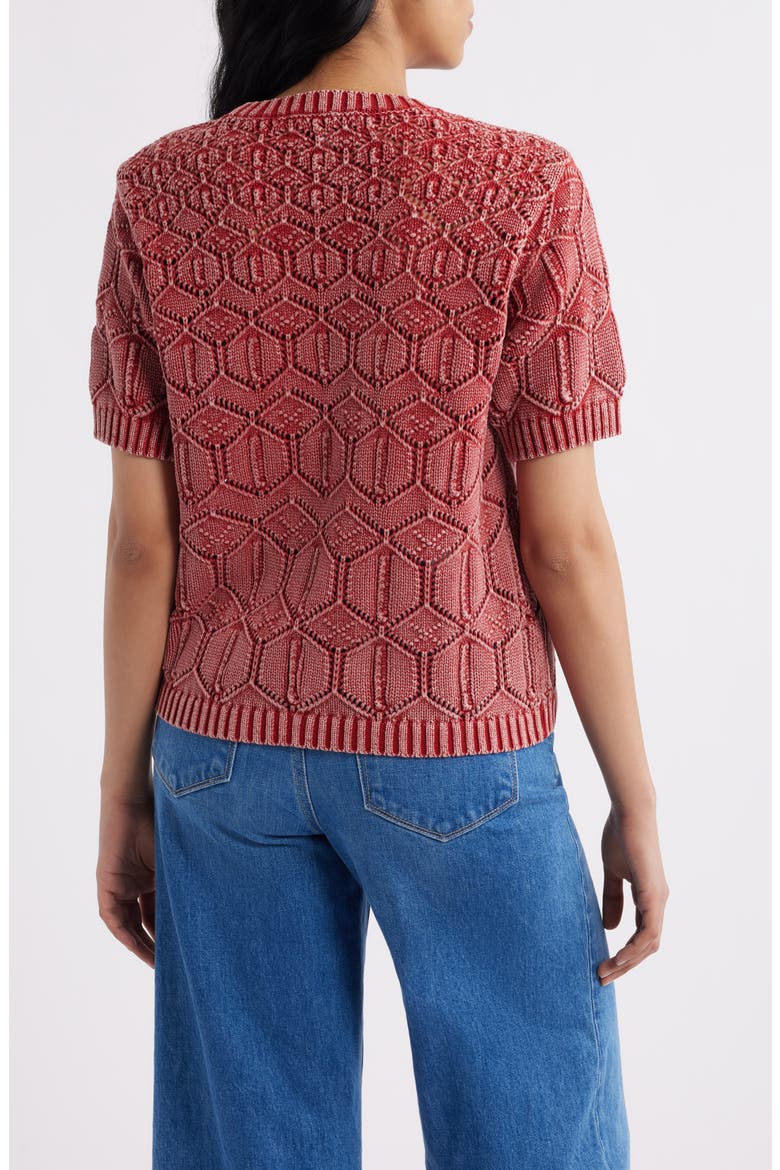 Open Stitch Short Sleeve Sweater, Alternate, color, BRICK