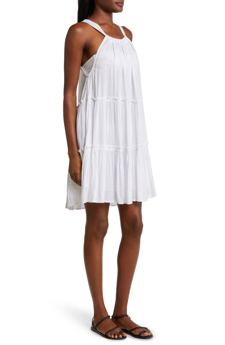 Elan Ruched Tiered Cover-Up Swing Dress, Alternate, color, White
