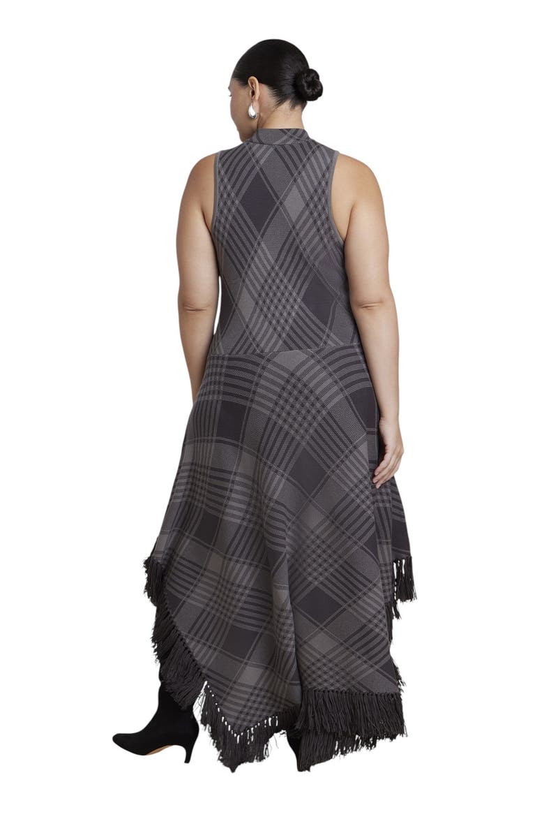 Fringe Trim Plaid Sweater Maxi Dress (plus), Alternate, color, SHADOW PLAID
