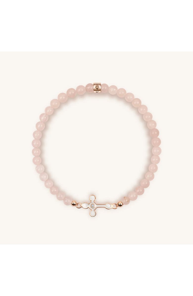 Karma and Luck Loyal Support - Rose Quartz Diamond Cross Bracelet, Main, color, Pale Pink/White