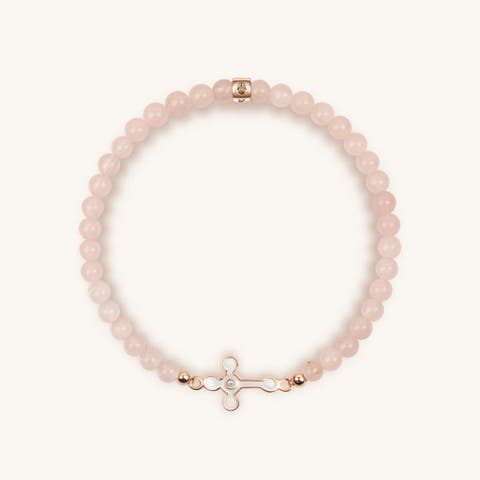 Loyal Support - Rose Quartz Diamond Cross Bracelet
