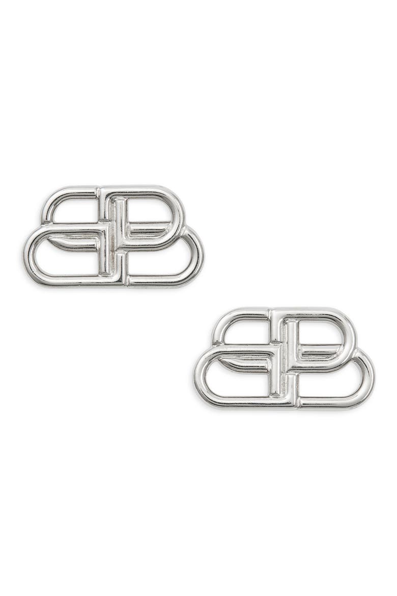 BB Logo Stud Earrings, Main, color, SILVER