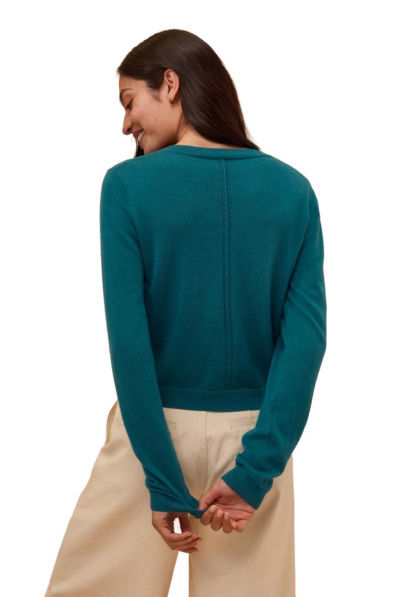 Fine Knit Merino Crew Neck Cardigan, Alternate, color, Teal