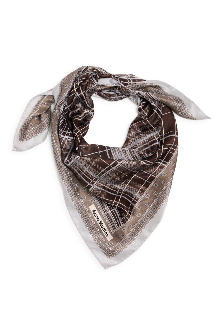 Volta Check Organic Silk Square Scarf, Alternate, color, GREY/ BROWN