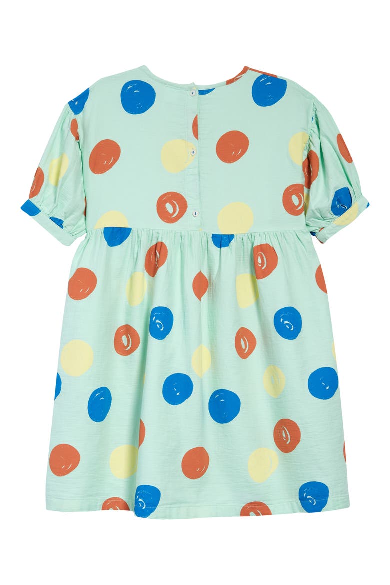 Kids' Puff Sleeve Organic Cotton Dress, Alternate, color, GREEN YUCCA DOODLE DOTS
