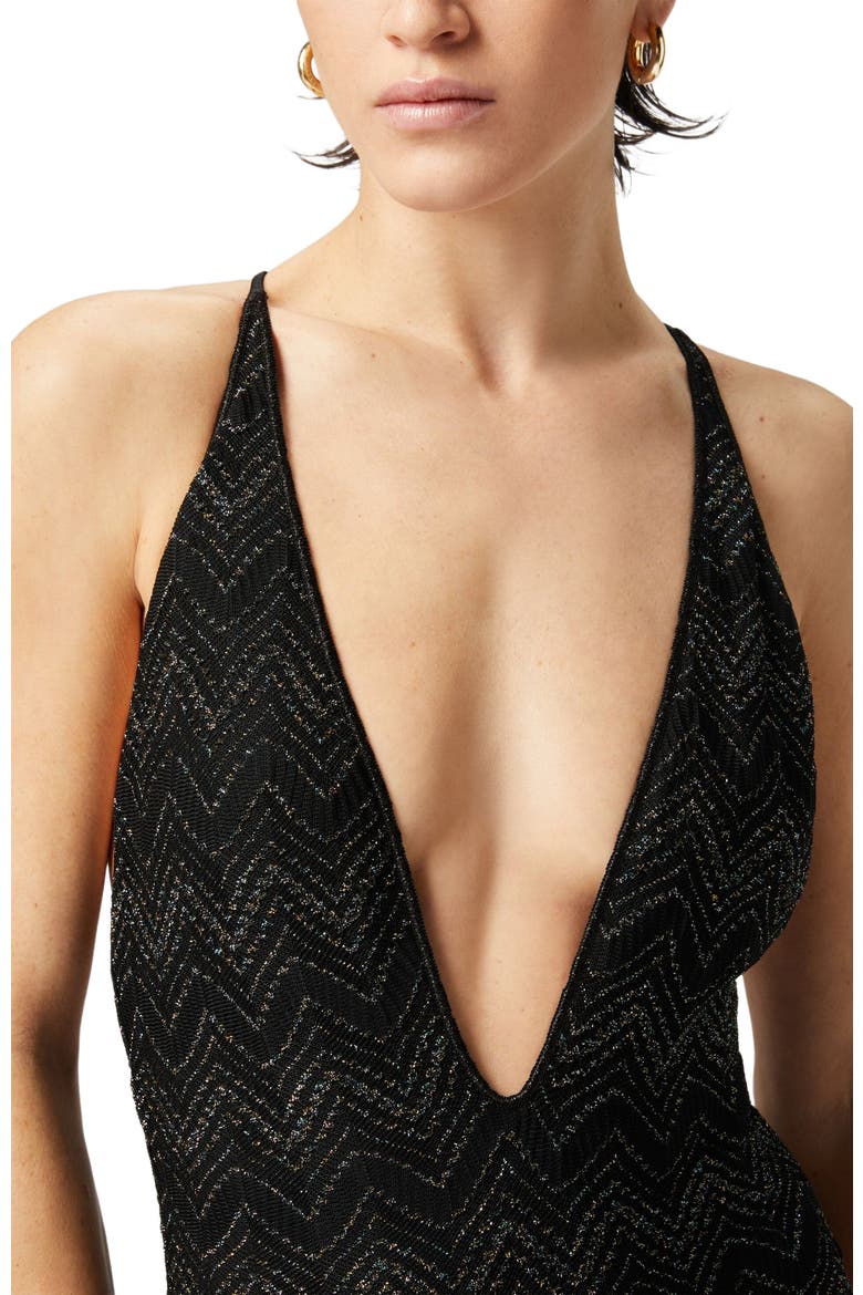 V-neck Zig Zag Lamé Viscose One-piece Swimsuit, Alternate, color, Black & Lamé