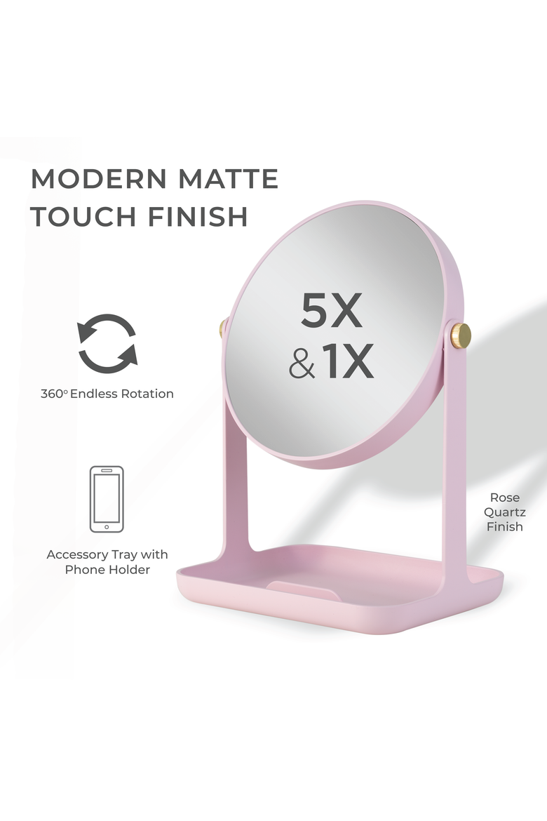 Back-to-School Makeup Mirror with Accessory Tray & Phone Holder, Alternate, color, Rose Quartz