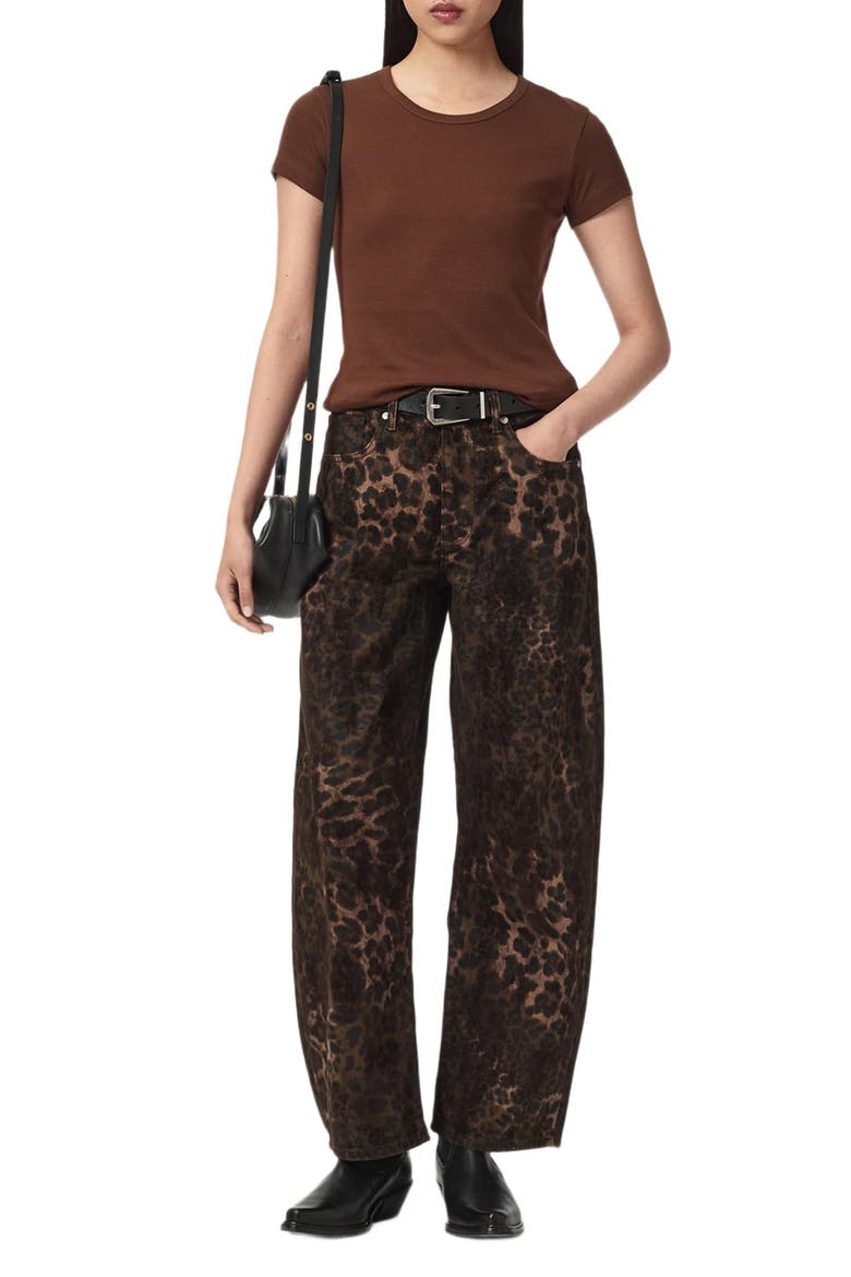 Sadie Leopard Print Barrel Leg Jeans, Alternate, color, LEPPO BROWN