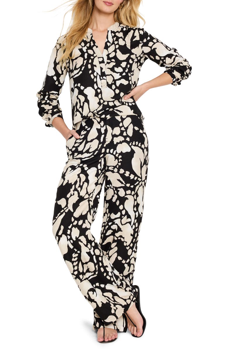 NIC+ZOE Evening Petal Linen Blend Top, Alternate, color, Black Multi