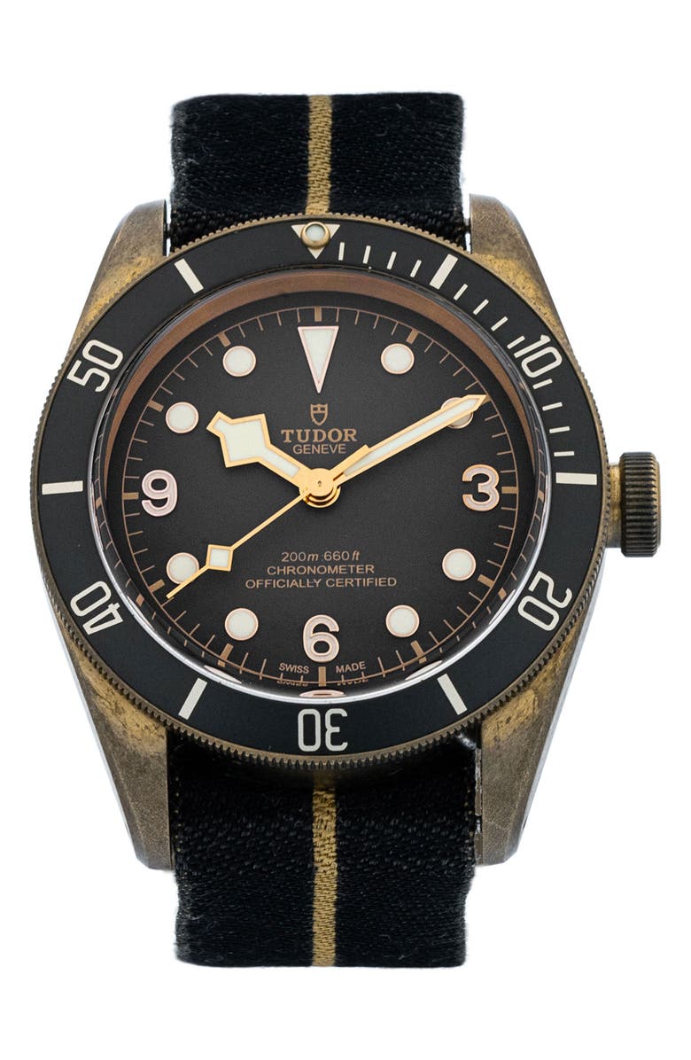Watchfinder & Co. Tudor Preowned 2022 Black Bay Bronze Automatic Fabric Strap Watch, 43mm, Main, color,