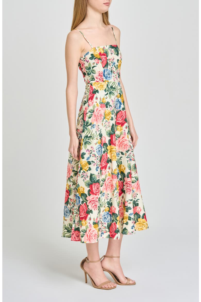 Josefina Floral Linen Blend Midi Dress, Alternate, color, IVORY ROSES