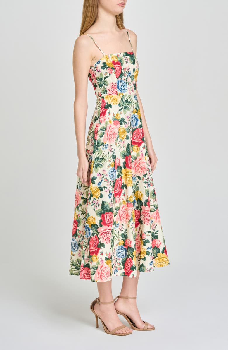 WAYF Josefina Floral Linen Blend Midi Dress, Alternate, color, Ivory Roses