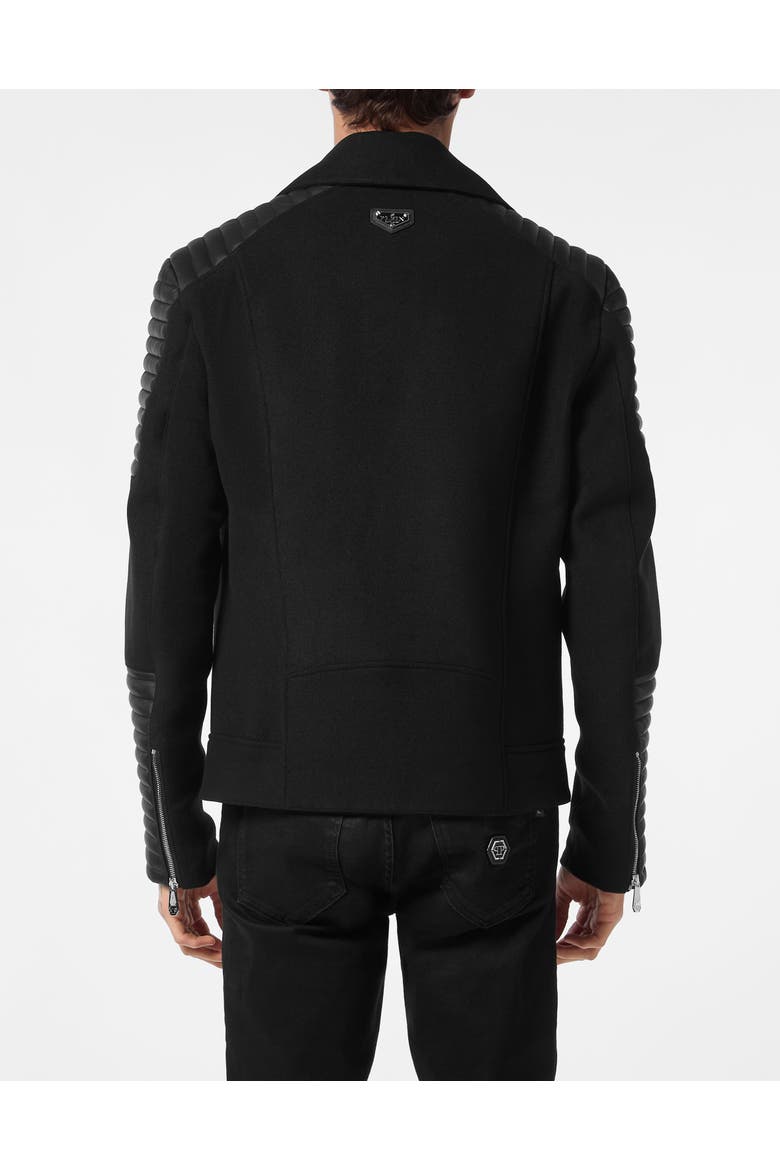 Wool Biker Jacket With Leather Inserts Men, Alternate, color, black
