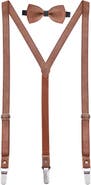 Mio Marino Genuine Leather Y-Back Suspenders & Bow Tie Set