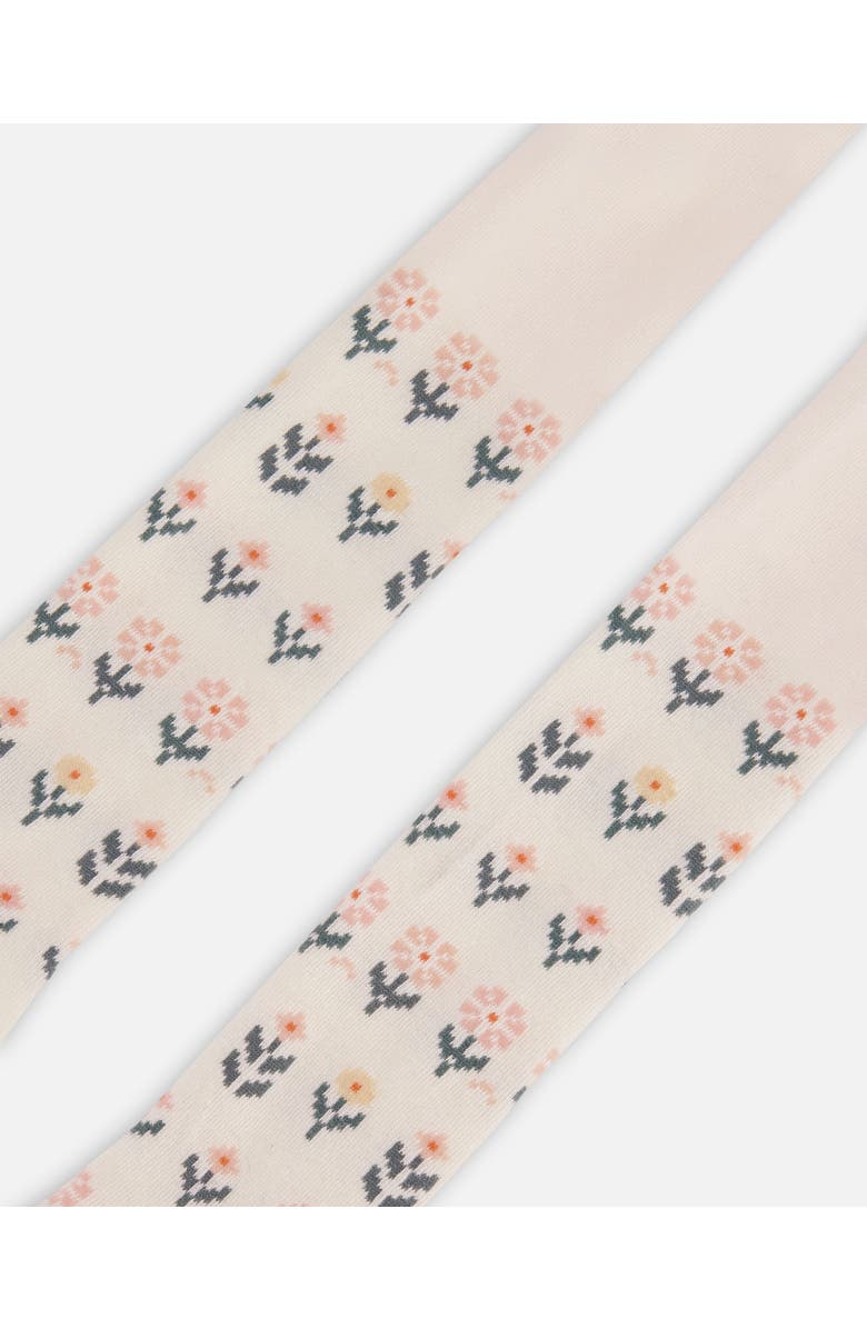 Deux par Deux Baby Girl's Jacquard Tights Off White With Flowers, Alternate, color, 