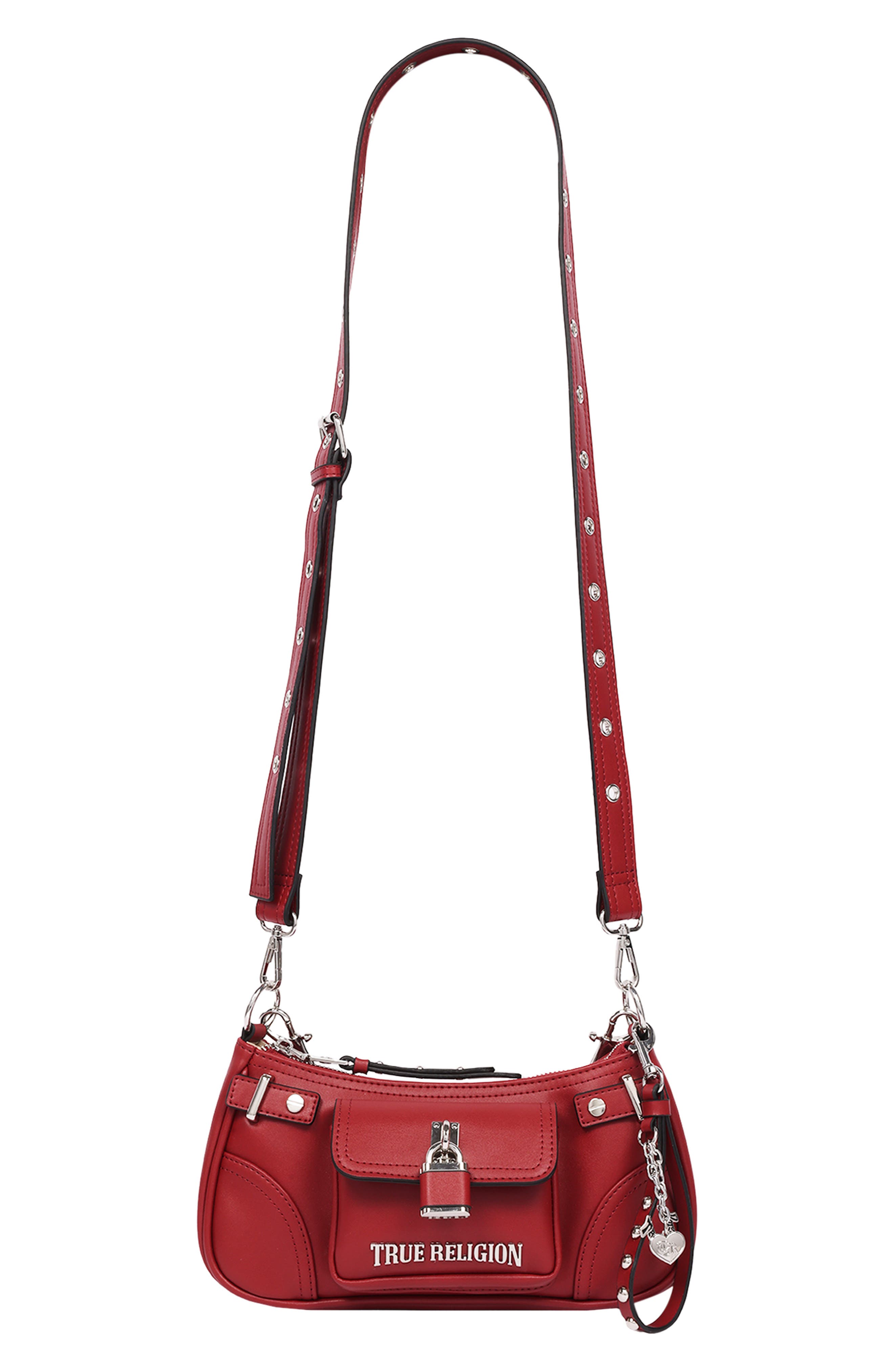 Moto Faux Leather Shoulder Bag, Alternate, color, RED