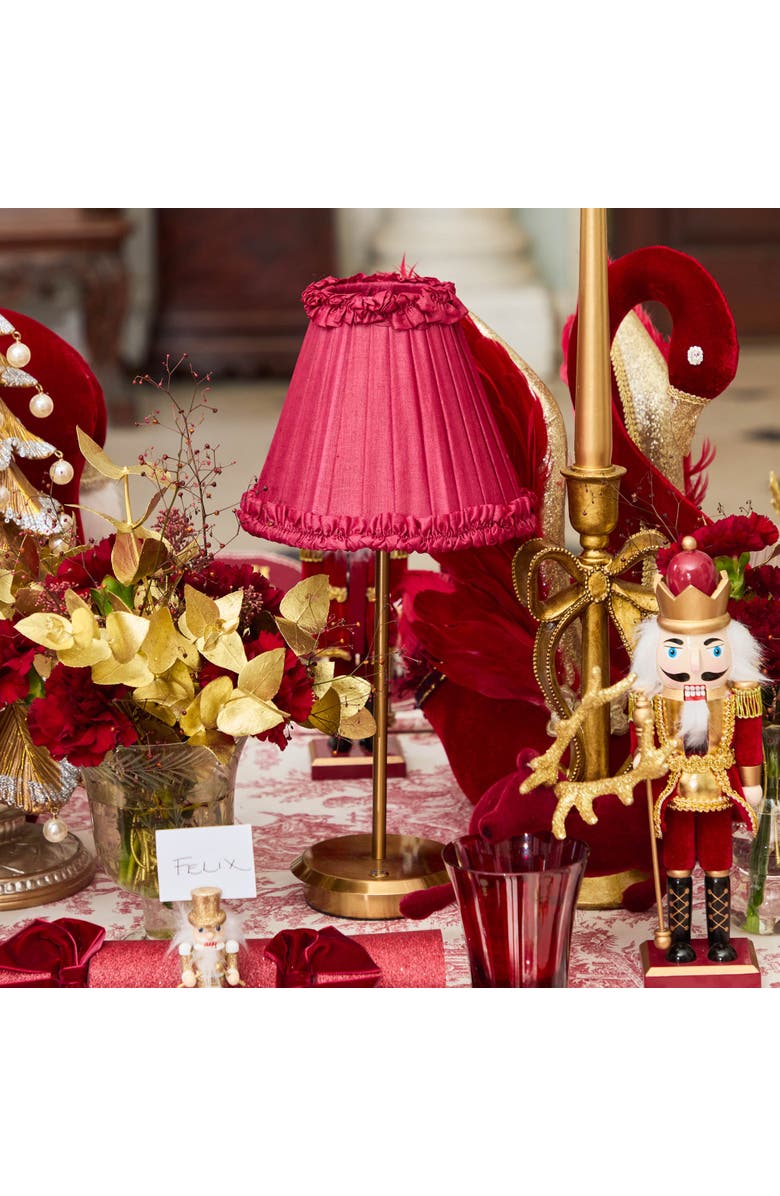 Mrs. Alice Burgundy Frilled Silk Lampshade, Alternate, color, Red