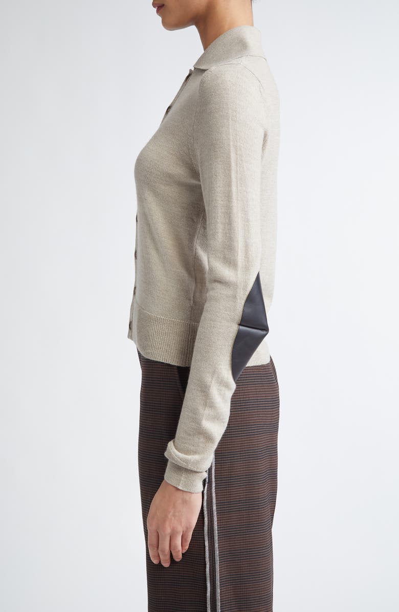 MM6 Maison Margiela Virgin Wool Blend Cardigan with Leather Elbow Patches, Alternate, color, Beige Melange