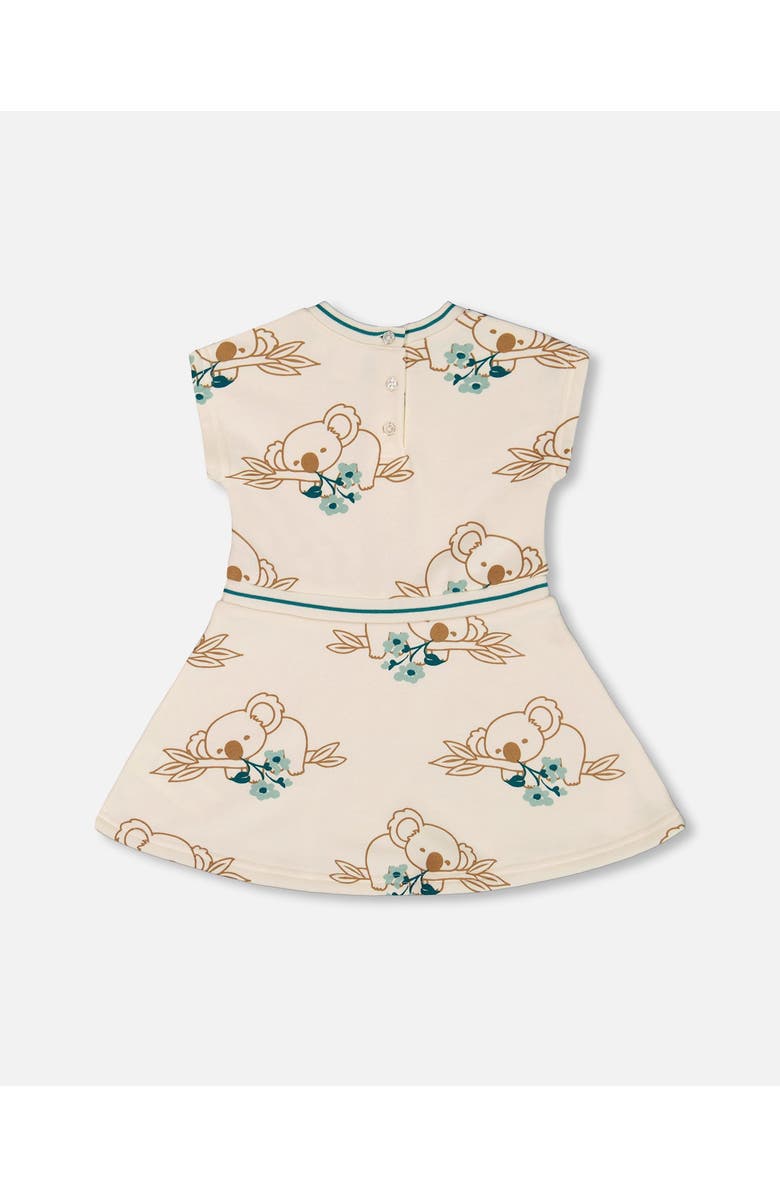 Deux par Deux Baby Girl's Printed French Terry Dress Off-White And Koala, Alternate, color, 