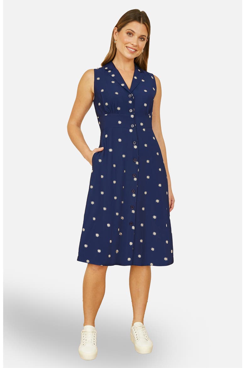 Daisy Print Sleeveless Shirt Dress, Main, color, Navy