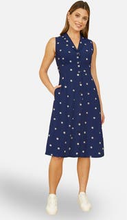Yumi Daisy Print Sleeveless Shirt Dress