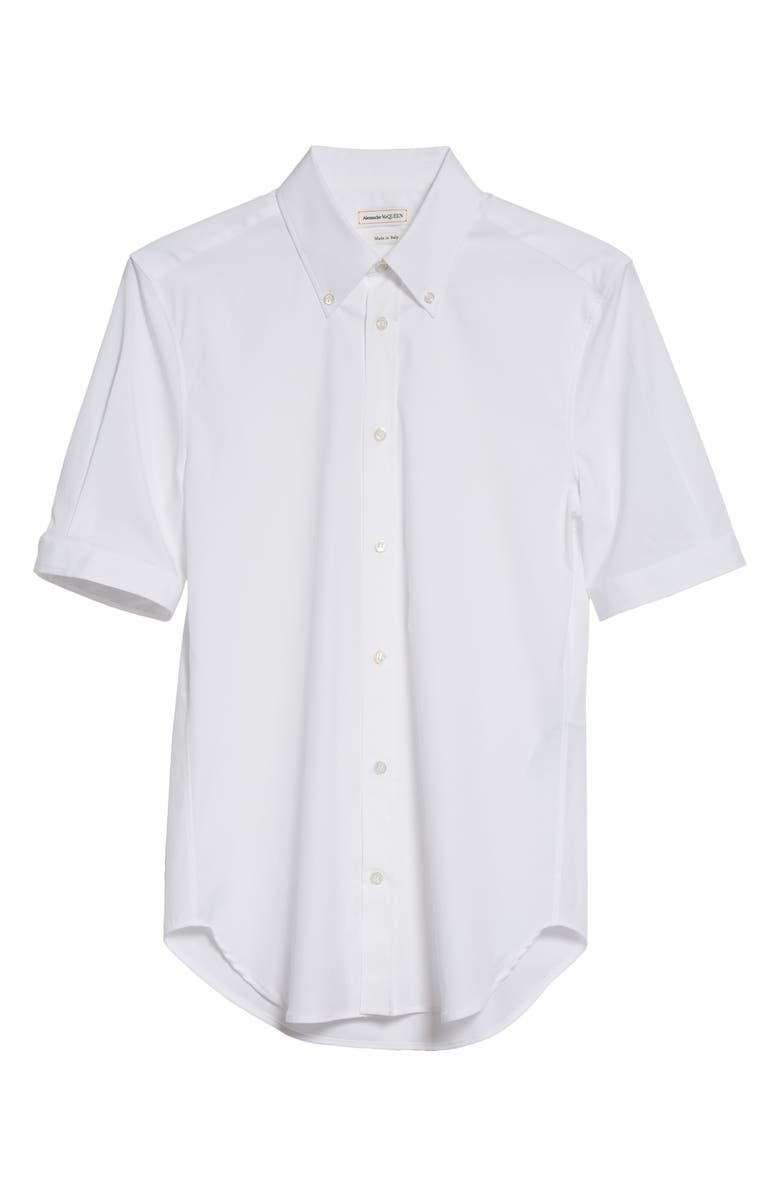 McQueen Alexander McQueen Short Sleeve Cotton Stretch Poplin Button-Down Shirt, Alternate, color, 