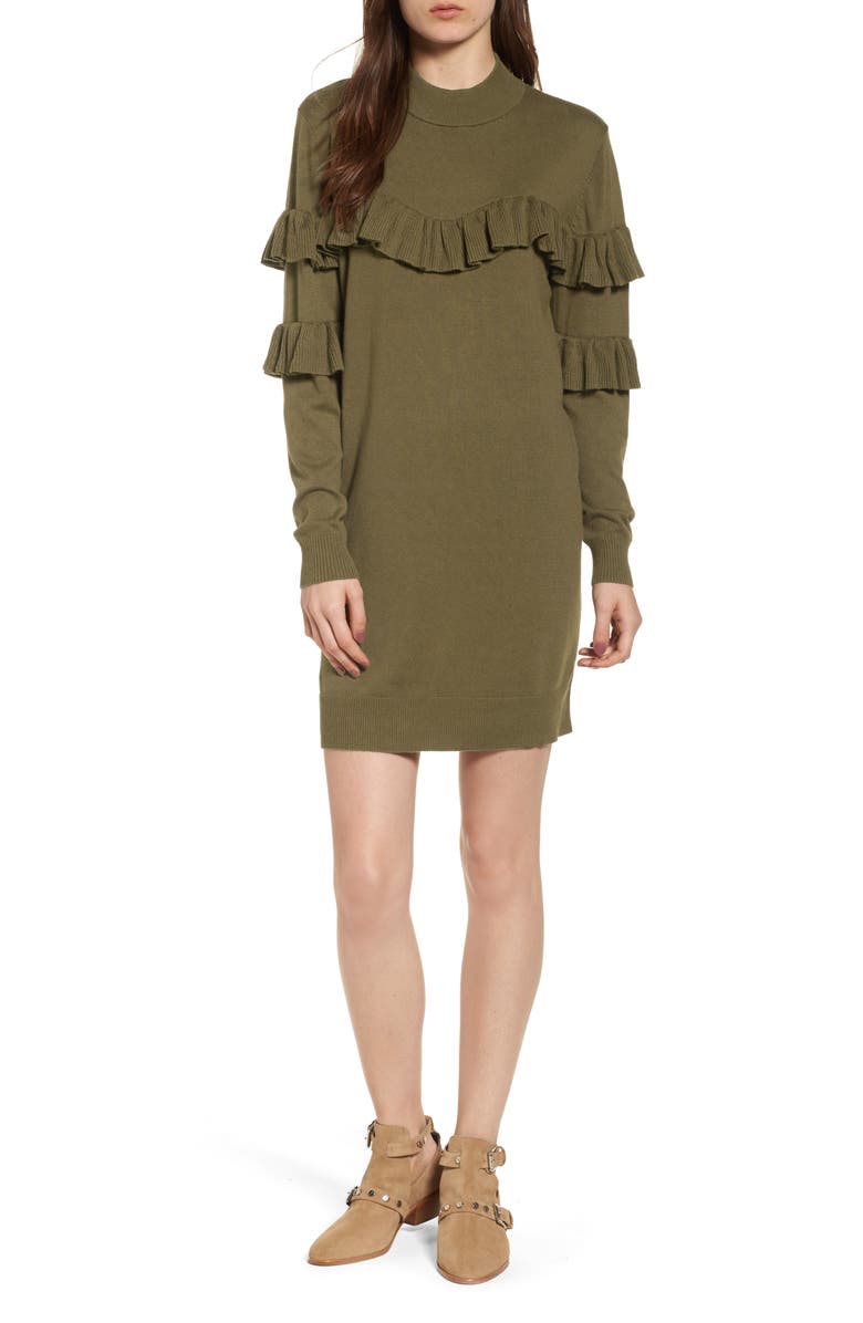 BP. Ruffle Sweater Dress, Main, color, 