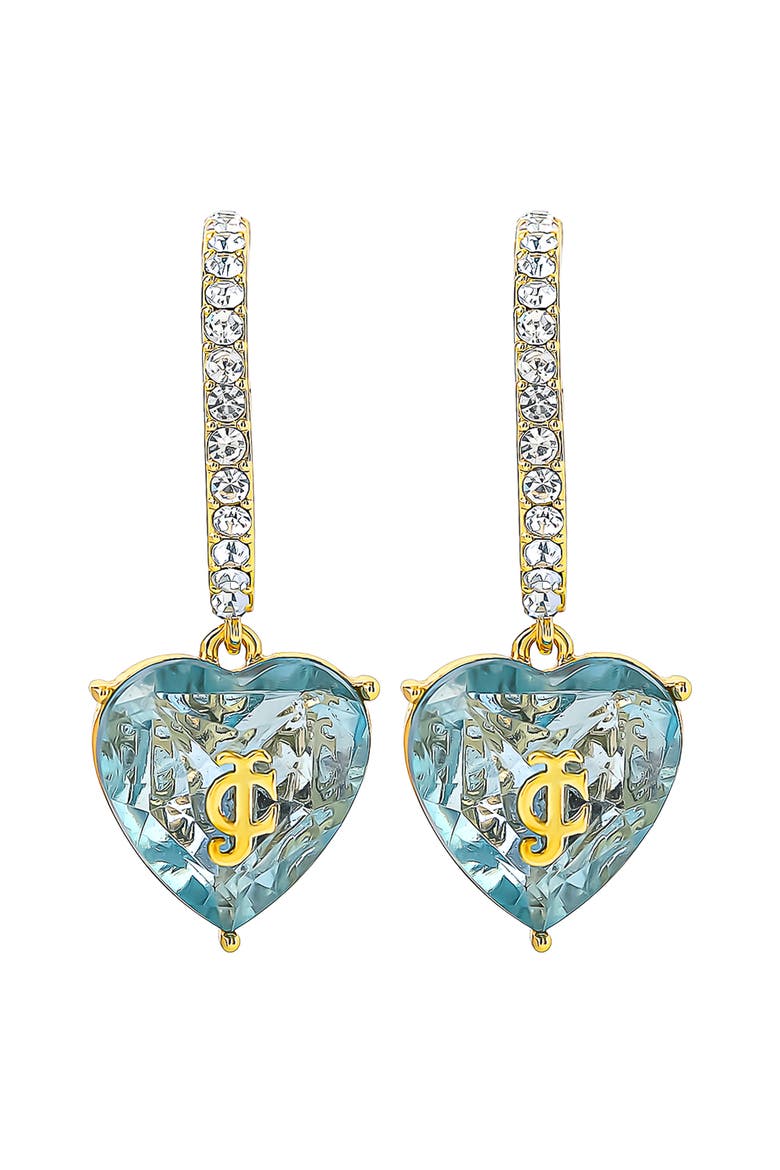 Blue Heart Charm Hoop Earrings for Women, Blue & Clear Stones, Alternate, color, Gold-Tone
