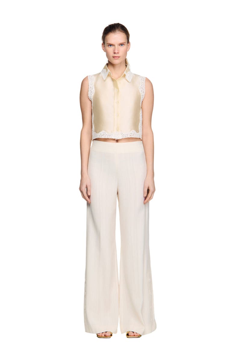 SANDRO Buttoned-slit straight-leg trousers, Alternate, color, Ecru