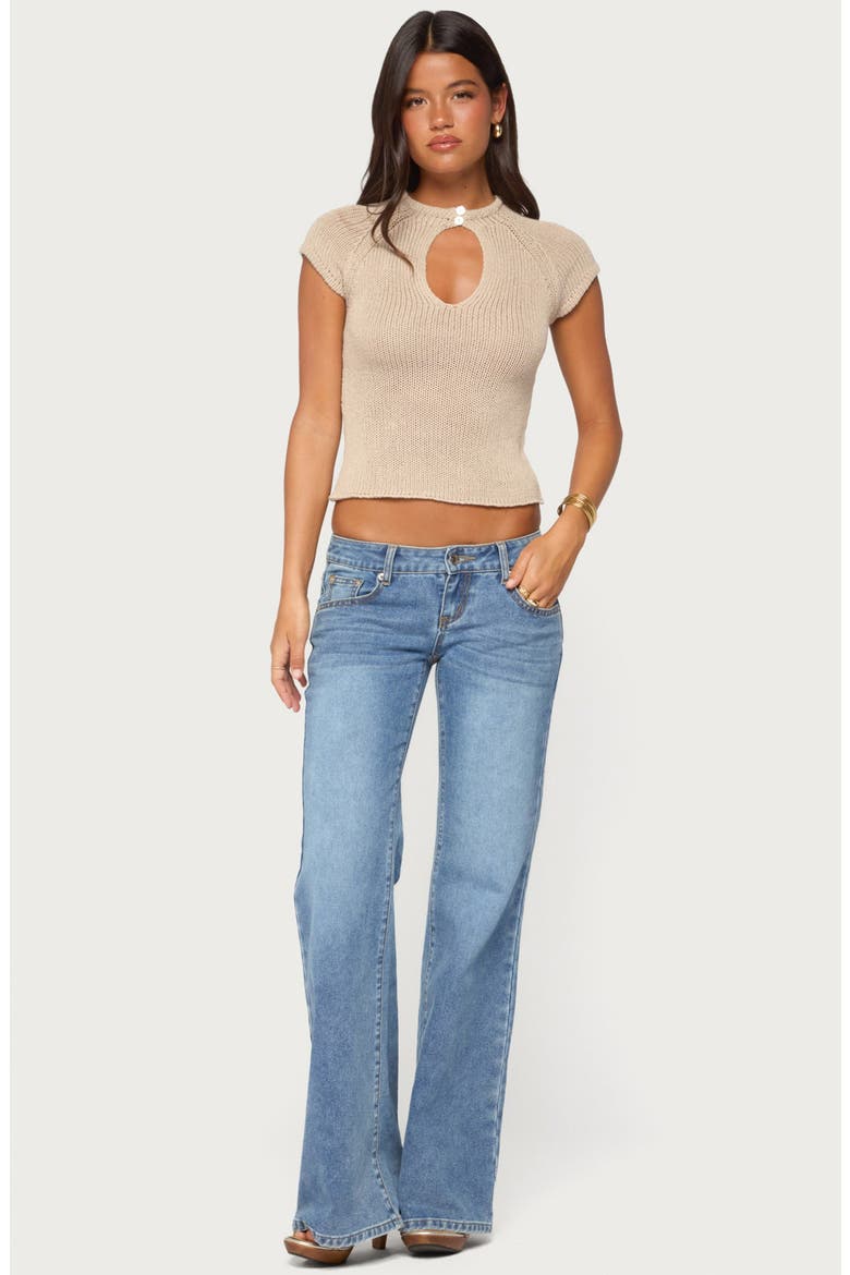 Ganni Keyhole Cutout Knit Top, Alternate, color, BEIGE