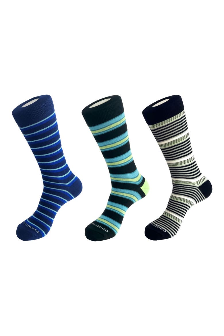 3-Pack Assorted Stripe Crew Socks, Main, color, BLUE MULTI