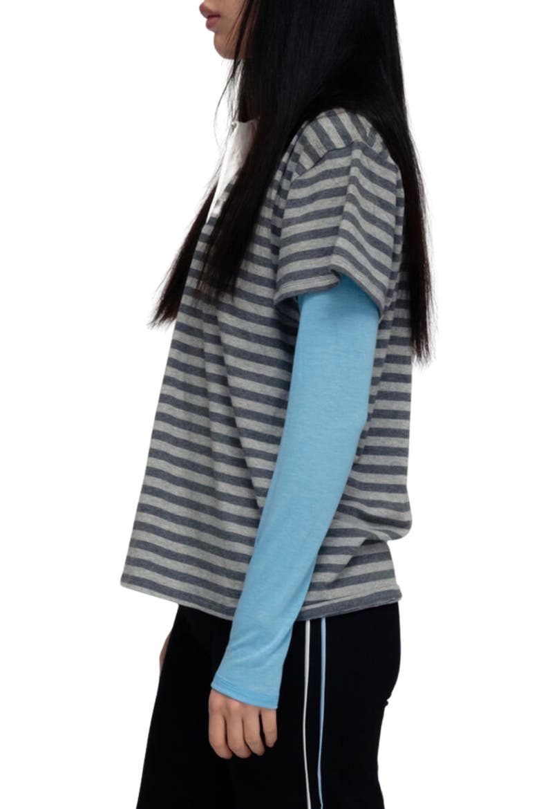 Wooju Layered Sleeve Polo T-Shirt, Alternate, color, HEATHER GRAY