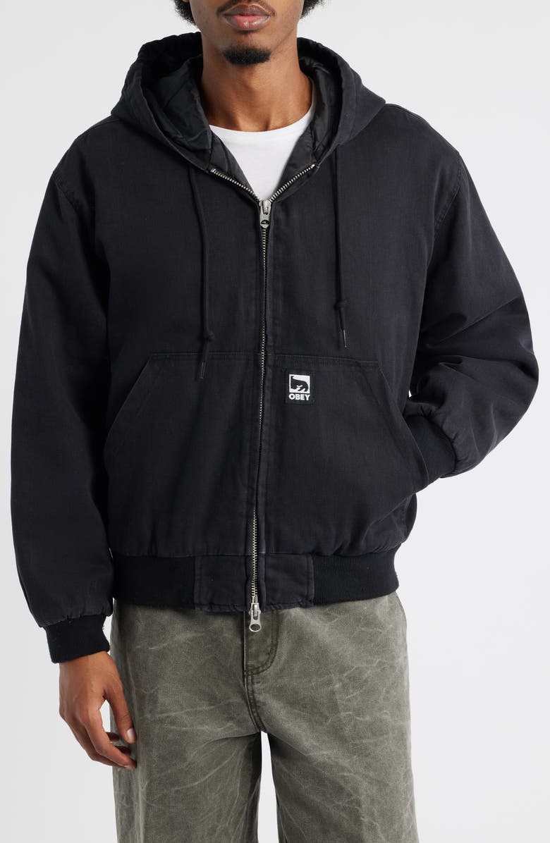 Obey Randy Hooded Cotton Jacket, Alternate, color, Black Faded Wash