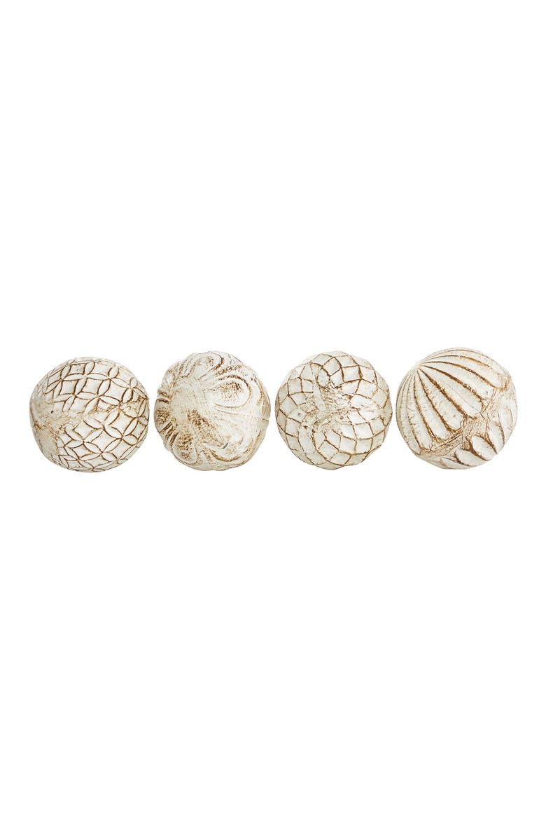 White Ceramic Handmade Carved Orbs & Vase Filler with Varying Patterns - Set of 4, Alternate, color, WHITE