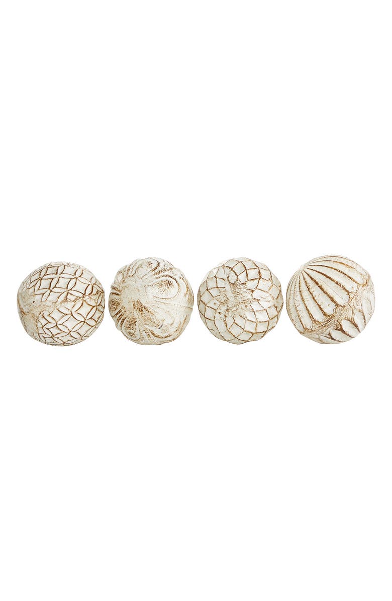 SONOMA SAGE HOME White Ceramic Handmade Carved Orbs & Vase Filler with Varying Patterns - Set of 4, Alternate, color, White