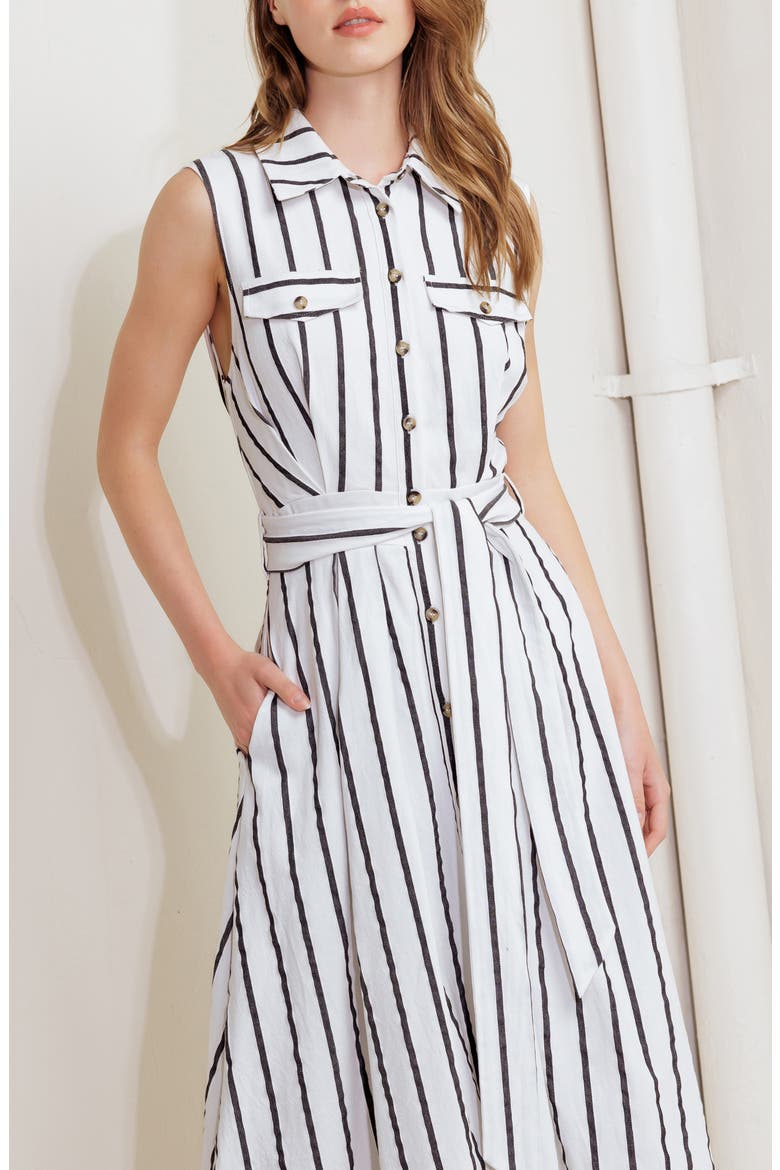 Stripe Sleeveless Midi Shirtdress, Alternate, color, WHITE/ BLACK