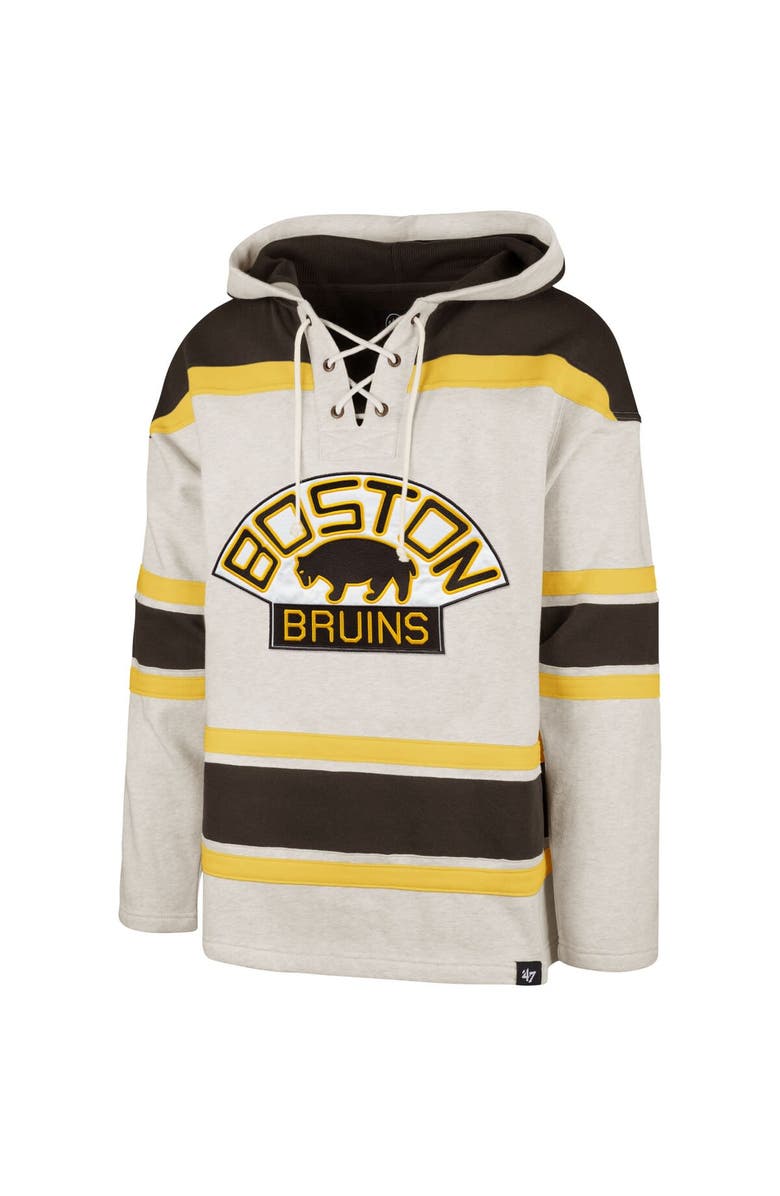 '47 Men's '47 Oatmeal Boston Bruins Rockaway Lacer Pullover Hoodie, Alternate, color, Oatmeal