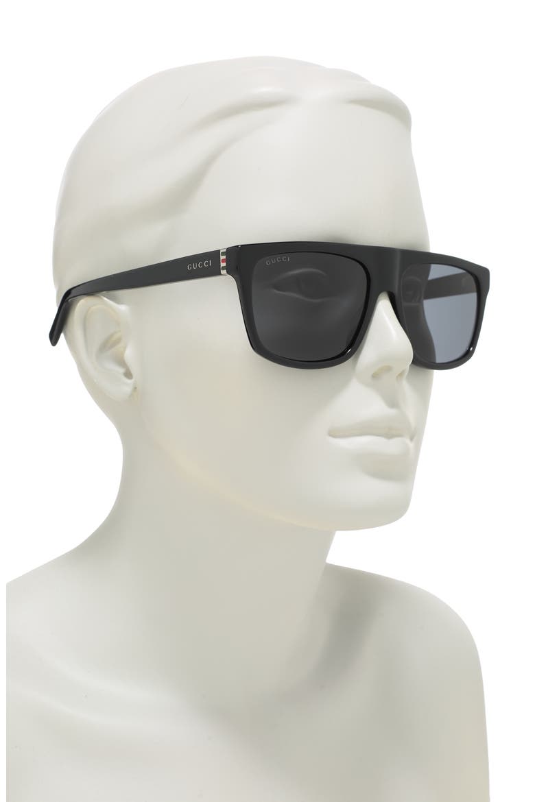 57mm Rectangular Sunglasses, Alternate, color, BLACK BLACK GREY
