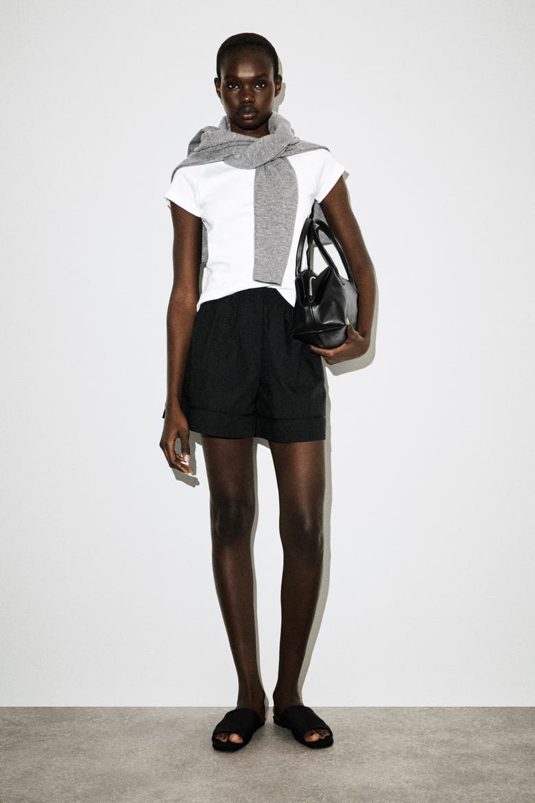 Elasticated Grosgrain-detail Cotton Shorts, Main, color, BLACK
