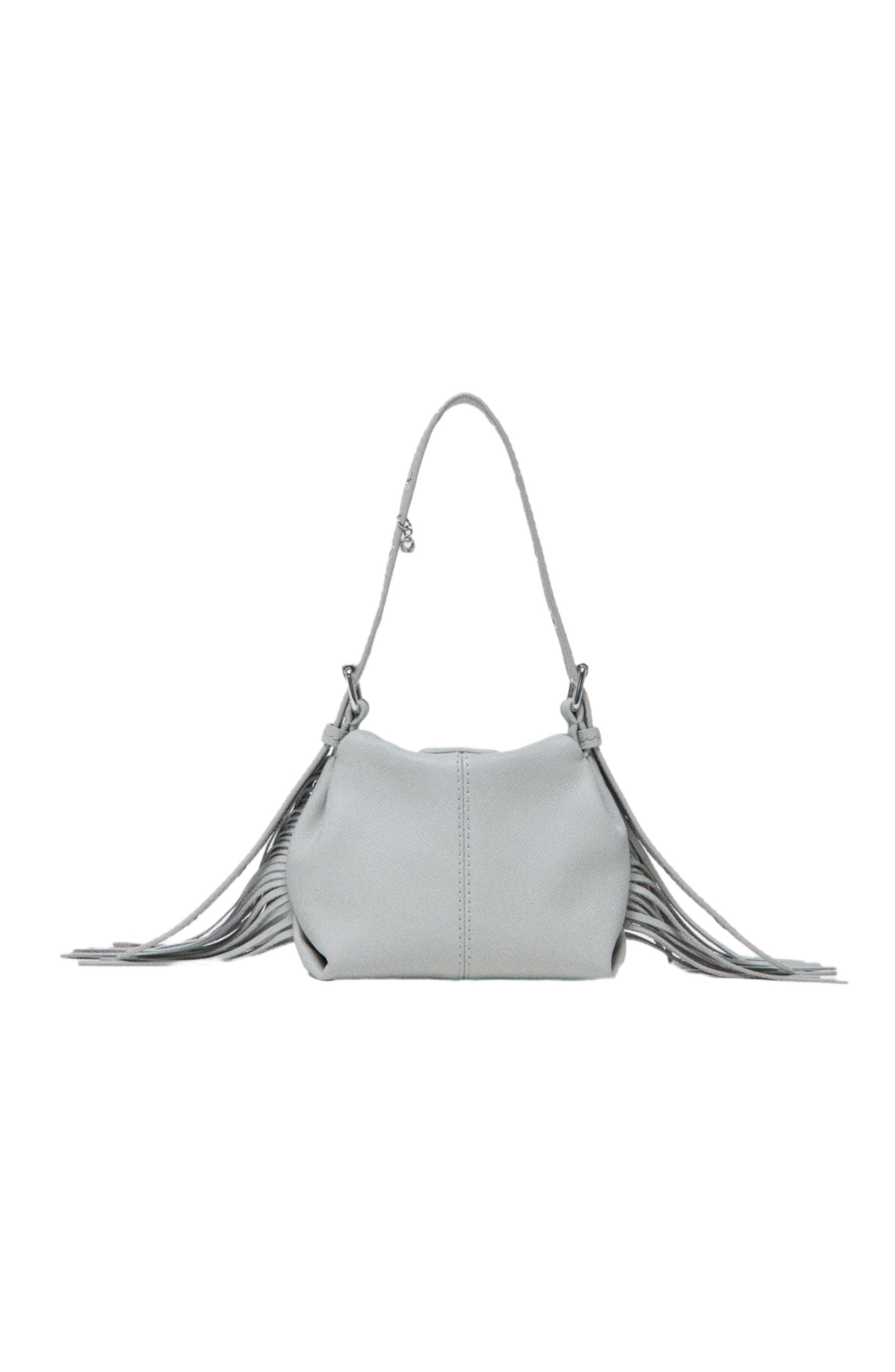 maje Miss M micro grained leather bag, Alternate, color, Light Grey