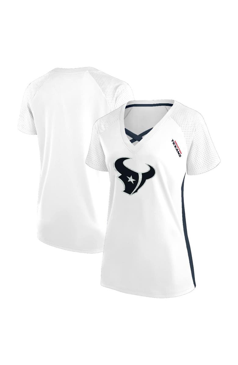 FANATICS Women's Fanatics  White Houston Texans Plus Size Glitter Lace-Up V- Neck T-Shirt, Main, color, 