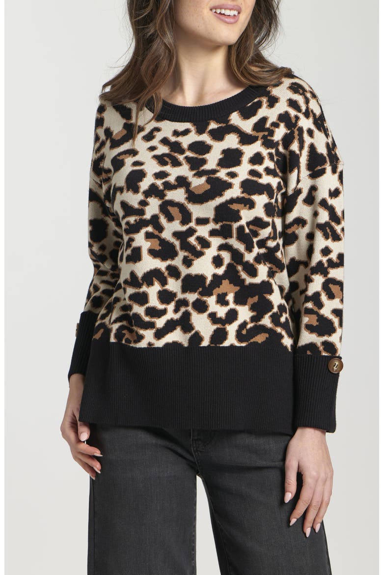 Leopard Jacquard Sweater, Main, color, LATTE MULTI