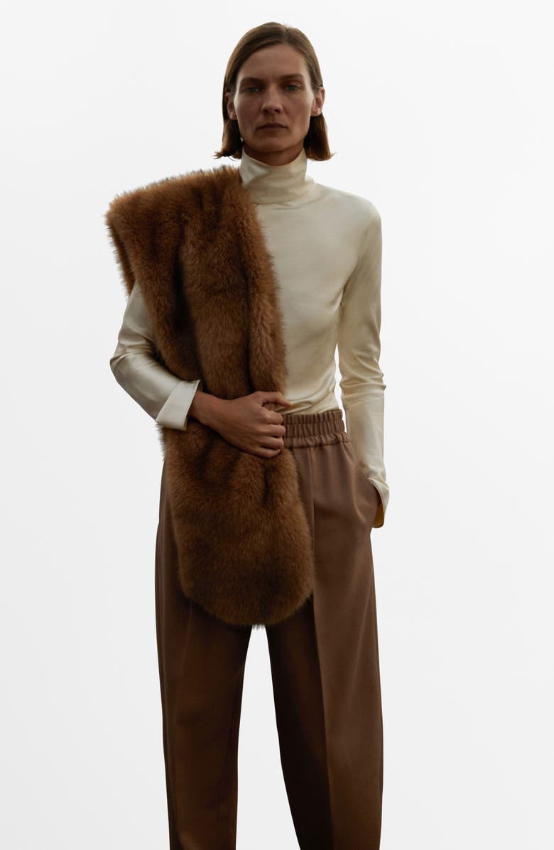 MANGO Selection Elastic Waist Straight Leg Wool Pants, Alternate, color, Medium Brown